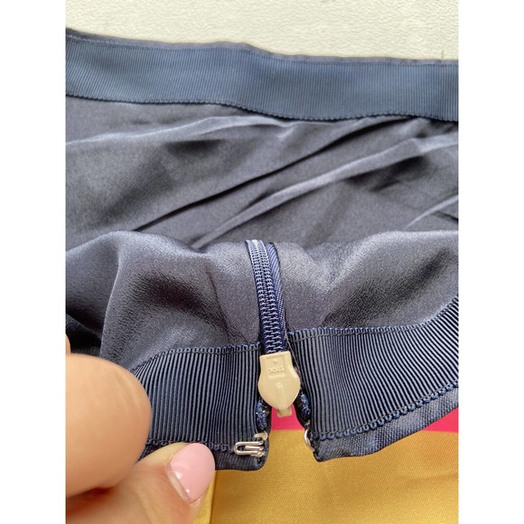 J Crew Mini Skirt 2P Navy Blue Pink Yellow Green Striped 100% Polyester Zip Back - Picture 6 of 9